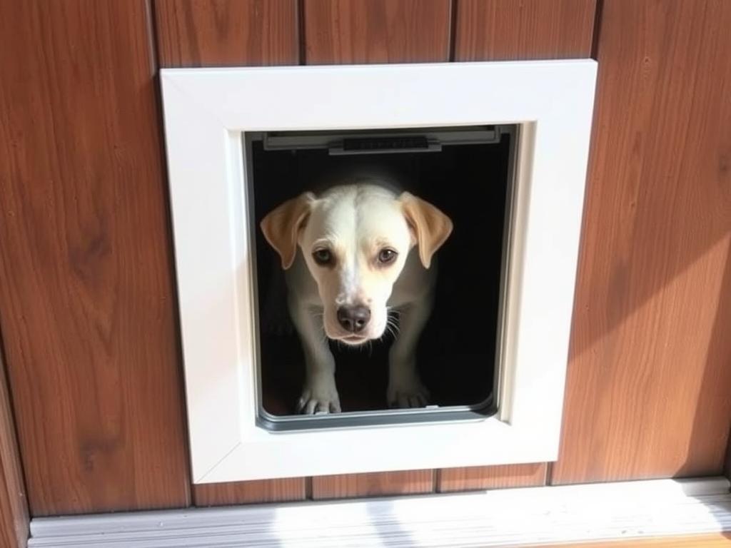 PetSafe Haustierklappe in einer Holztür mit rustikalem Design