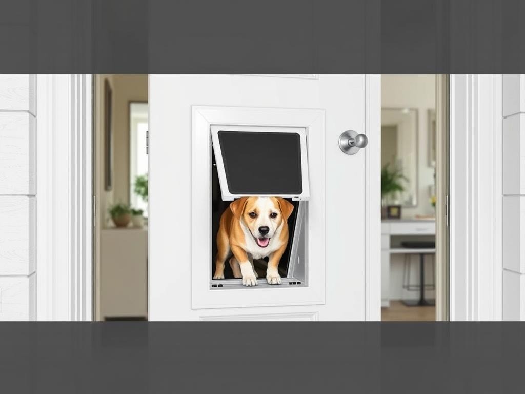 PetSafe Haustierklappe in einer weißen Haustür installiert mit moderner Einrichtung